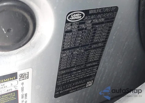 2021 Land Rover Range Rover Velar P250 R-Dynamic S from USA, damaged, VIN SALYT2EX9MA315965